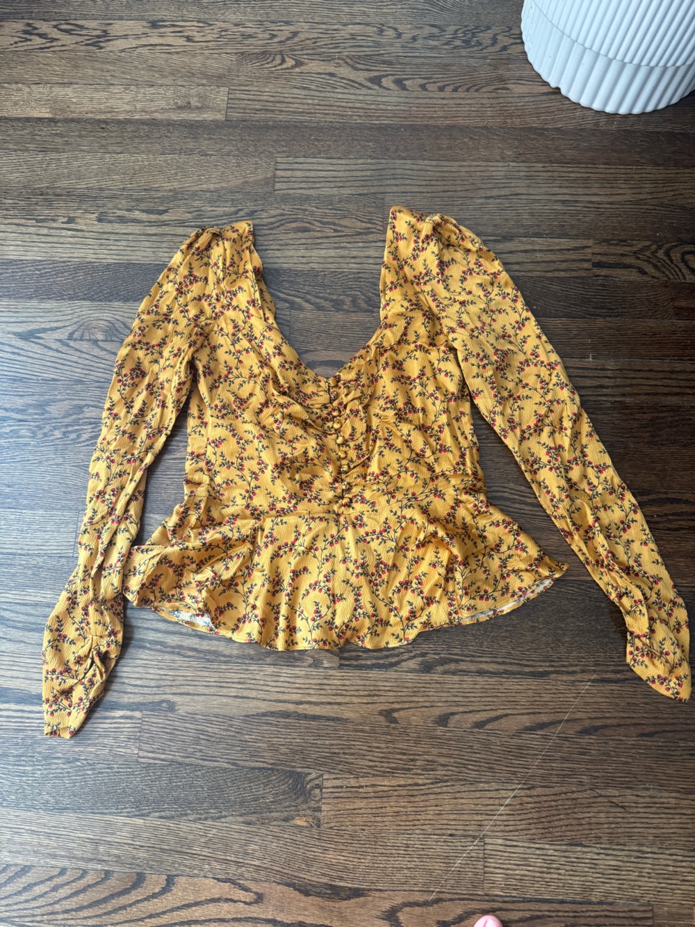 Jonathan Simkhai Gold Floral Long-Sleeve Peplum Blouse